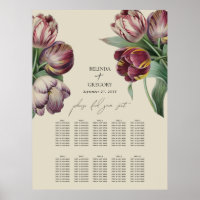 Carte de siège Mariage de tulipes pourpres aquarel
