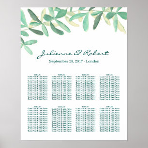 Poster Carte de siège Mariage de verdure botanique modern