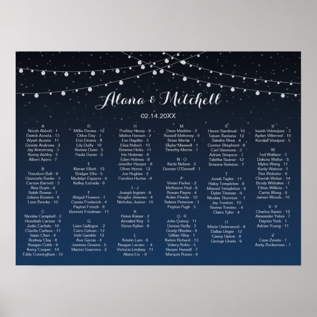 Poster Carte de siège Mariage des étoiles bleues de la Ma (Devant)