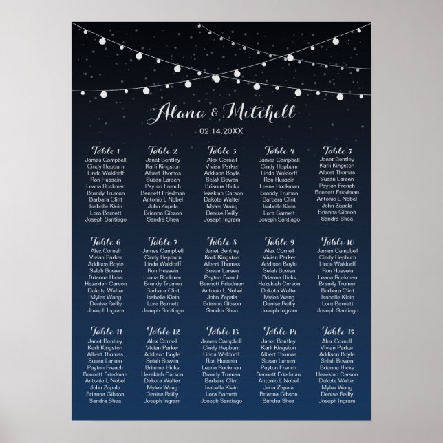 Poster Carte de siège Mariage des étoiles bleues de la Ma (Devant)