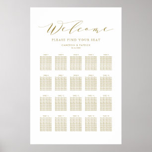 Poster Carte de siège Mariage du script de peinture or