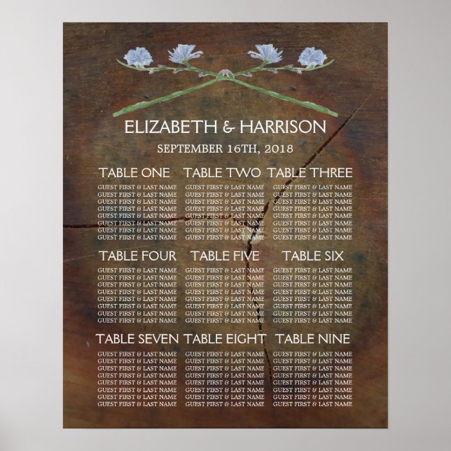 Poster Carte de siège Mariage en bois de chêne fleur sauv (Devant)