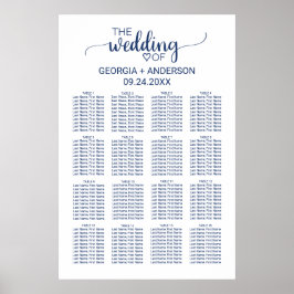 Poster Carte de siège Mariage en calligraphie simple bleu