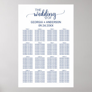 Poster Carte de siège Mariage en calligraphie simple bleu
