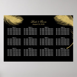 Poster Carte de siège Mariage en plumes or de luxe