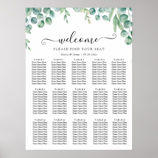 Poster Carte de siège Mariage Feuille Eucalyptus