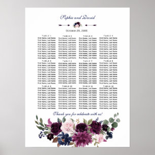 Poster Carte de siège Mariage floral bleu de la Lavande