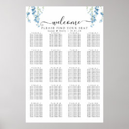 Poster Carte de siège Mariage Floral bleu français modern