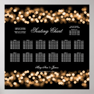 Poster Carte de siège mariage Gold Hollywood Glam