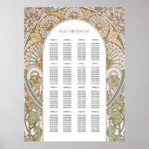 Poster Carte de siège Mariage inspirée de l'Art Nouveau