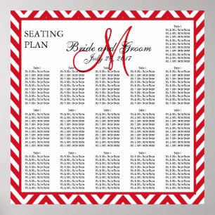 Poster Carte de siège Mariage Lava Red Chevron Zig Zag