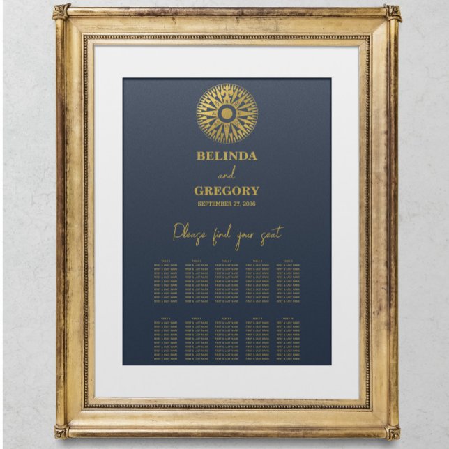 Poster Carte de siège Mariage mariage de la boussole Pass (Wedding Passport Compass Wedding Seating Chart)