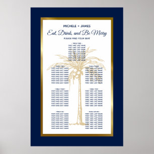 Poster Carte de siège Mariage Marine Blue Gold Tropical P
