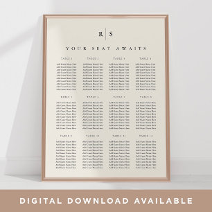 Poster Carte de siège Mariage Monogramme noir et écrin