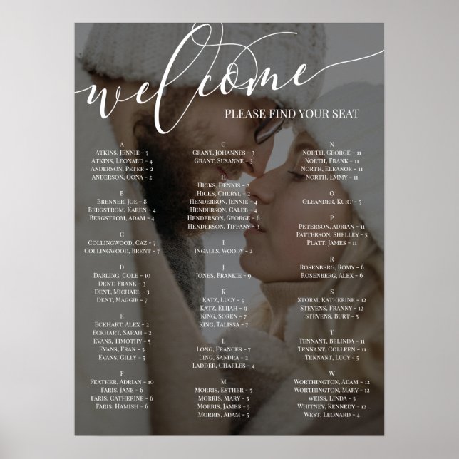 Poster Carte de siège Mariage photo de bienvenue de scrip (Devant)