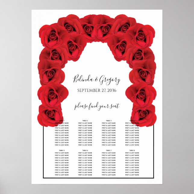 Poster Carte de siège Mariage Red Roses (Devant)