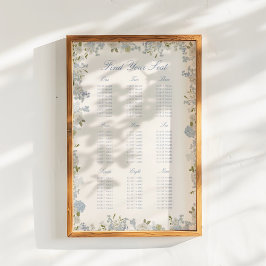 Poster Carte de siège Mariage romantique bleu doux