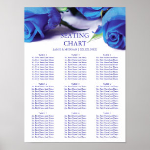 Poster Carte de siège Mariage Rose bleu romantique