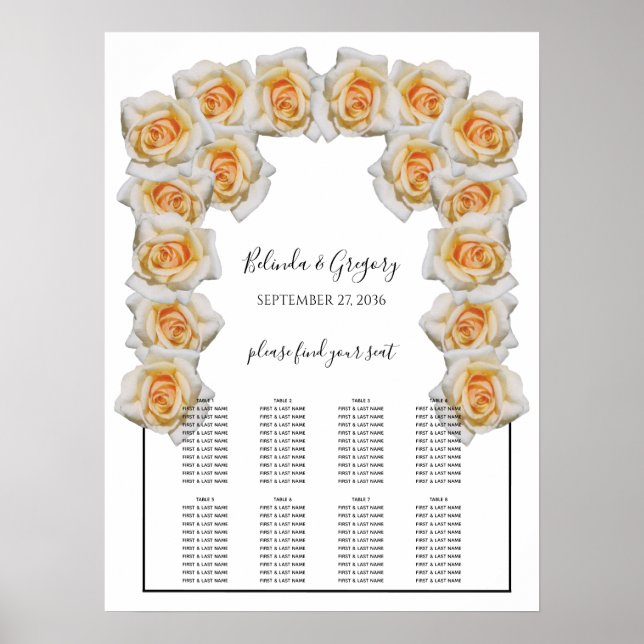 Poster Carte de siège Mariage Rose orange (Devant)