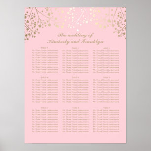 Poster Carte de siège Mariage rose pour bébé doré