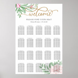 Poster Carte de siège Mariage Rose Rose Floral Eucalyptus