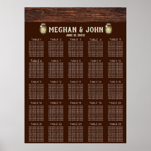 Poster Carte de siège Mariage Rustic Country Mason Lights