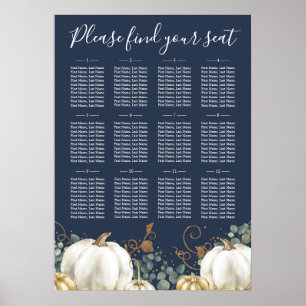 Poster Carte de siège Mariage Rustic Gold White Citrouill