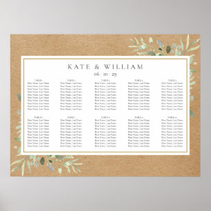 Poster Carte de siège Mariage Rustic Greenery