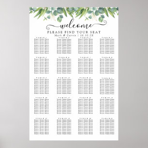 Poster Carte de siège Mariage simple Eucalyptus Greenery