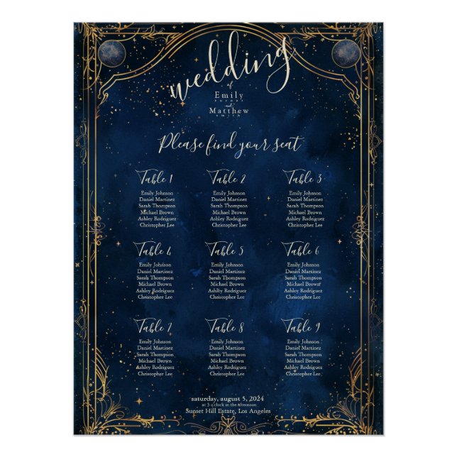Poster Carte de siège Mariage Starry Night Romance (Devant)