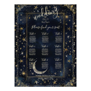 Poster Carte de siège Mariage Starry Night Romance