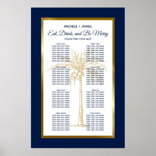 Poster Carte de siège Mariage Tropical Navy Blue Gold Pal