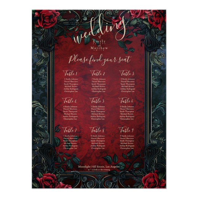 Poster Carte de siège Mariage victorienne gothique (Devant)