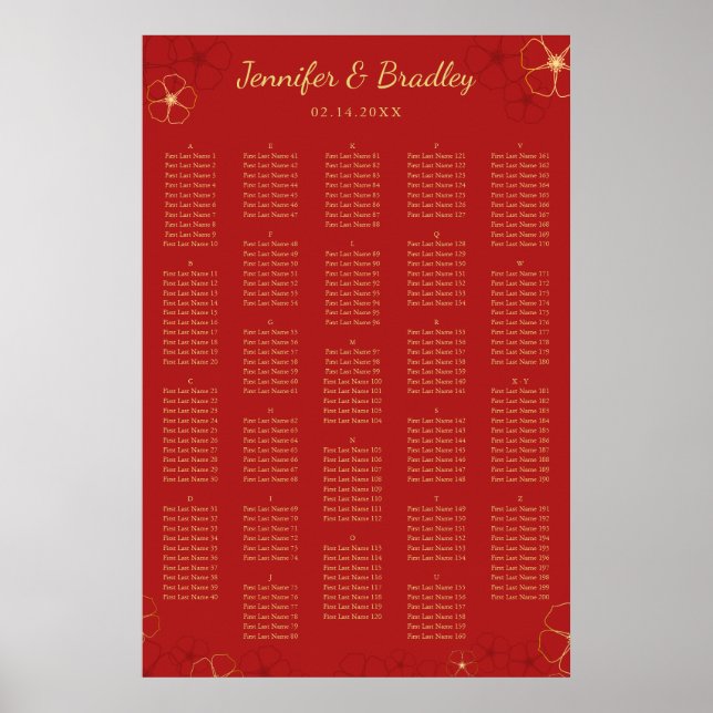 Poster Carte de siège rouge en or cerisier brillant | Cou (Devant)
