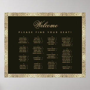 Poster Carte de siège Vintage en or noir alphabétique