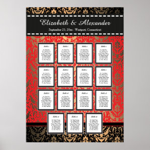 Poster Carte de sièges de table Rich Red Mariage damassé