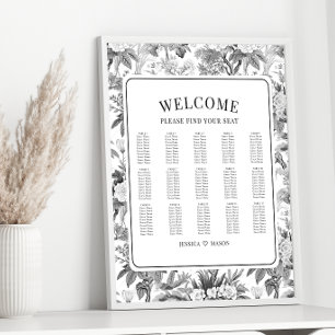 Poster Carte de sièges mariage de fleurs chinoises blanch