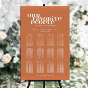 Poster Carte de sièges mariage orange rétro