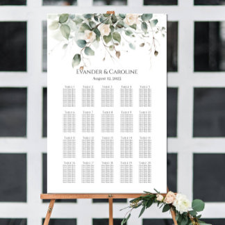 Poster Carte de sièges mariage rose et verdure 20 tables