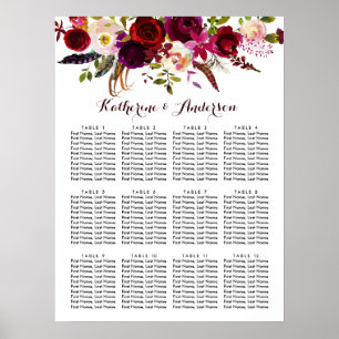 Poster Carte de sièges Mariages floraux Marsala Boho de B