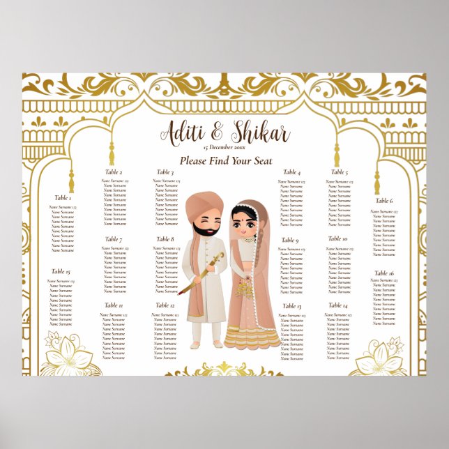 Poster Carte de sièges mariages indiens mandap en or max  (Devant)
