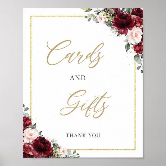 Poster Carte de signalisation de fleurs roses et burgundy (Devant)