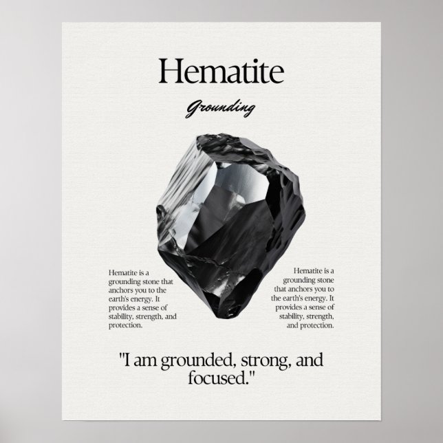 Poster Carte de signification de cristal de Gem Hematite (Devant)