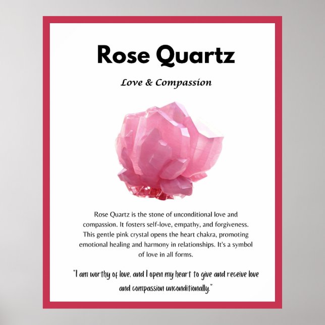 Poster Carte de signification de cristal de quartz rose (Devant)