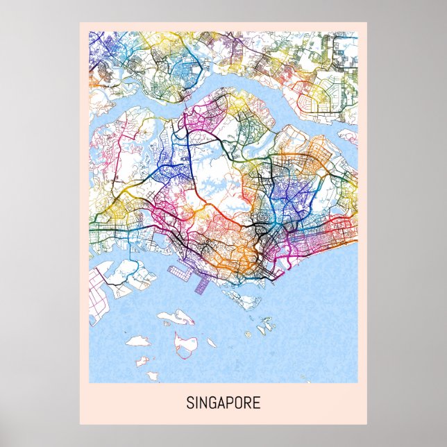 Poster Carte de Singapour (Devant)