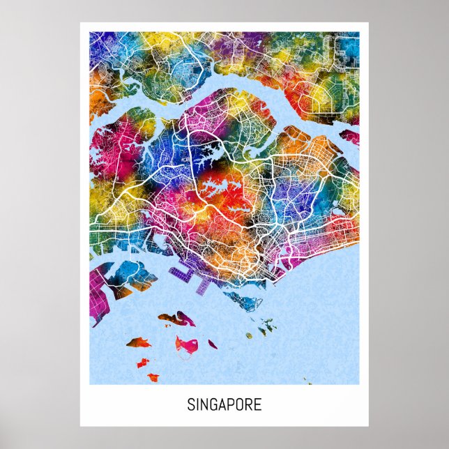 Poster Carte de Singapour (Devant)