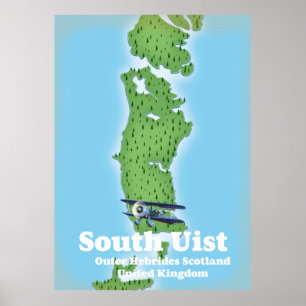 Poster carte de South Uist Hébrides extérieures Écosse
