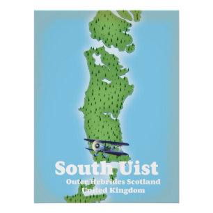 Poster carte de South Uist Hébrides extérieures Écosse