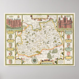 Poster Carte de Surrey, gravée par Jodocus Hondius