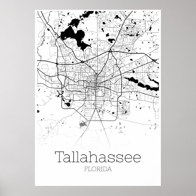 Poster Carte de Tallahassee - Floride - Carte de ville Po (Devant)